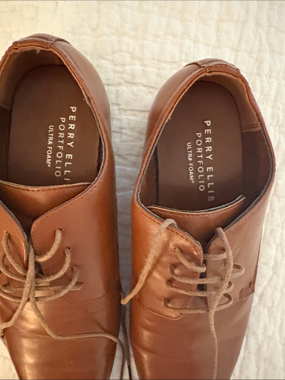 Perry Ellis Tan Leather Lace-Up Oxfords